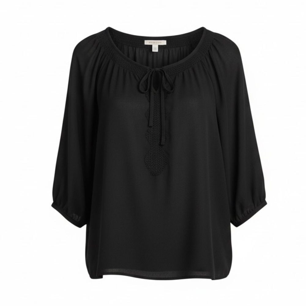 Old Navy Semi Sheer Embroidered Pullover Blouse Black Size Medium